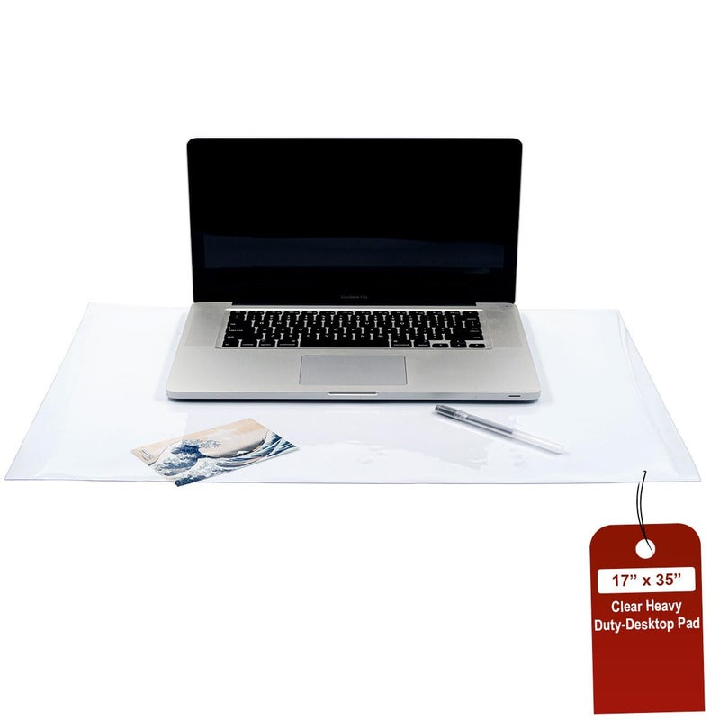 LAMINET Crystal Clear Heavy-Duty Desktop Pads 30 Gauge 0.8 MM 17 Inches x 35 Inches Table Protector Thick Clear Plastic Table Cover - Made in USA - Easy to Clean - Image 1